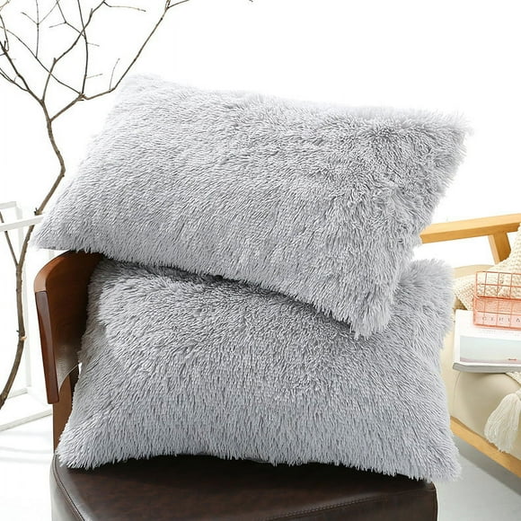 2-Piece Plush Pillowcase Crystal Velvet Pillowcase Double Sided Children's Pillow Leather Generation Discovery Pillow Core Cover Envelope Pillowcase (Gray) 50*70cm