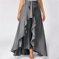 thumbnail image 4 of Jinhomg Women's Wedding Guest Skirts Elegant Irregular Ruffle Hem Maxi Skirt Plus Size Comfy Drawstring Waist Chiffon Skirt Dressy Casual Party Outfits Gray XL, 4 of 9
