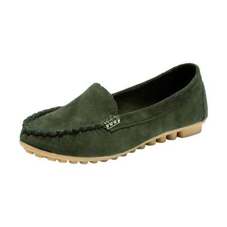 hopeusnice Women s Suede Loafers Slip On Flats Comfortable Driving Shoes Soft Sole Loafers Low Heel Flat Shoes Outdoor Indoor Walking Driving Army Green 38