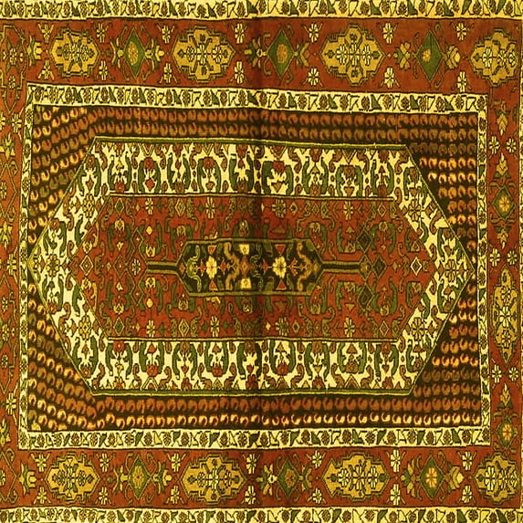 Ahgly Company Machine Washable Indoor Square Persian Yellow Traditional Area Rugs, 5' Square