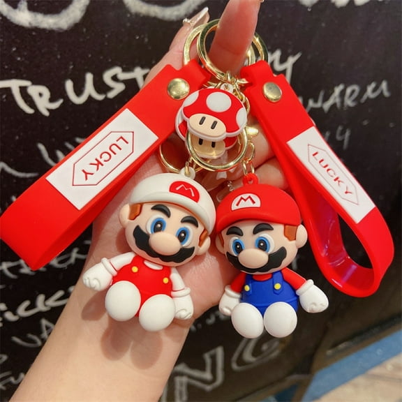 2Pcs  Mario Theme 3D Silicone Charm， Cartoon Keychain ，Bag Pendant Accessories.