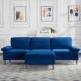 thumbnail image 2 of Aukfa 101" Velvet Sectional Sofa Pillow Top Arm Sleeper Couch for Living Room, Blue, 2 of 10