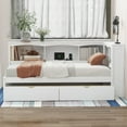 thumbnail image 2 of Twin Size Daybed with Two Storage Drawers, Wooden Sofa Bed Frame with Storage Cabinets and USB Ports for Living Room, Bedroom and Guest Room, White, 2 of 9