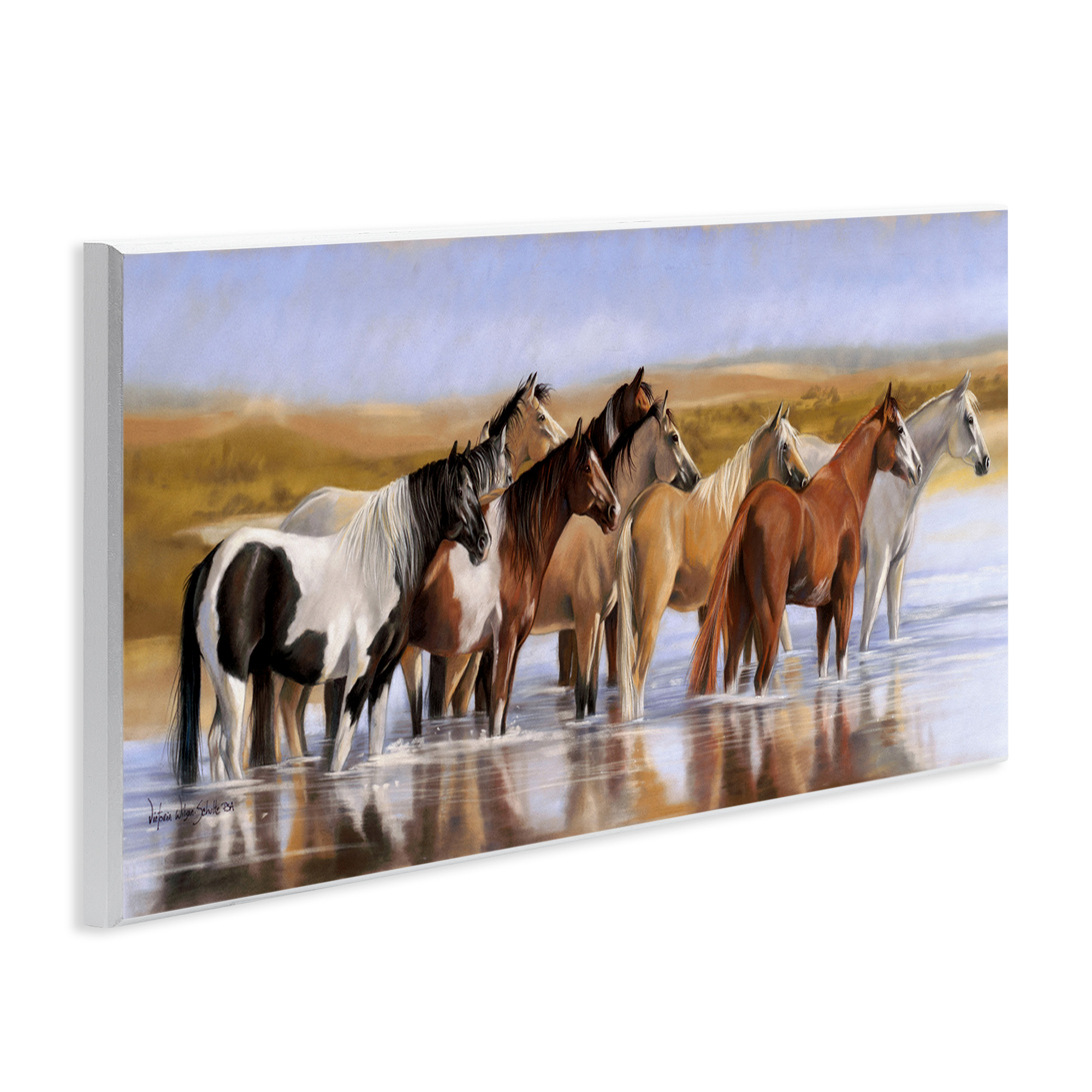 Stupell Industries Horse Herd in River Animals & Insects Painting Unframed Art Print Wall Art, 17 x 7