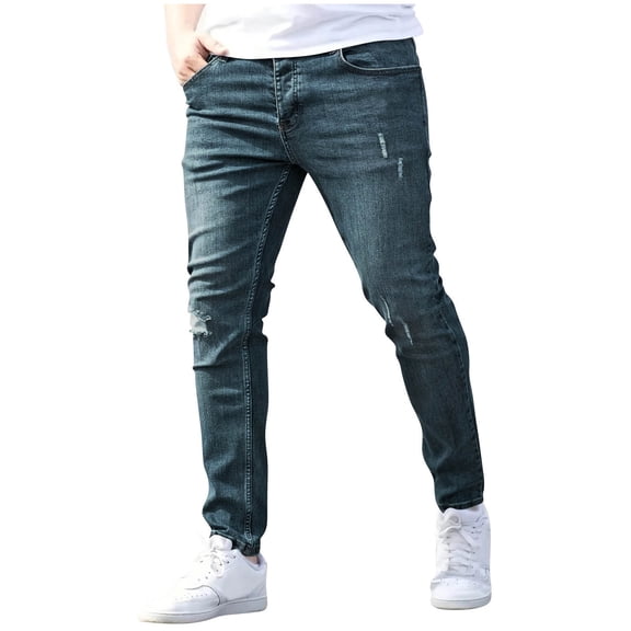 Zpzdpjkx Mens Skinny Ripped Denim Jean Pants Button Zipper Distressed Scratch Tapered Ankle Stretch Lightweight Comfy Casual Daily Versatile Denim Pants for Men