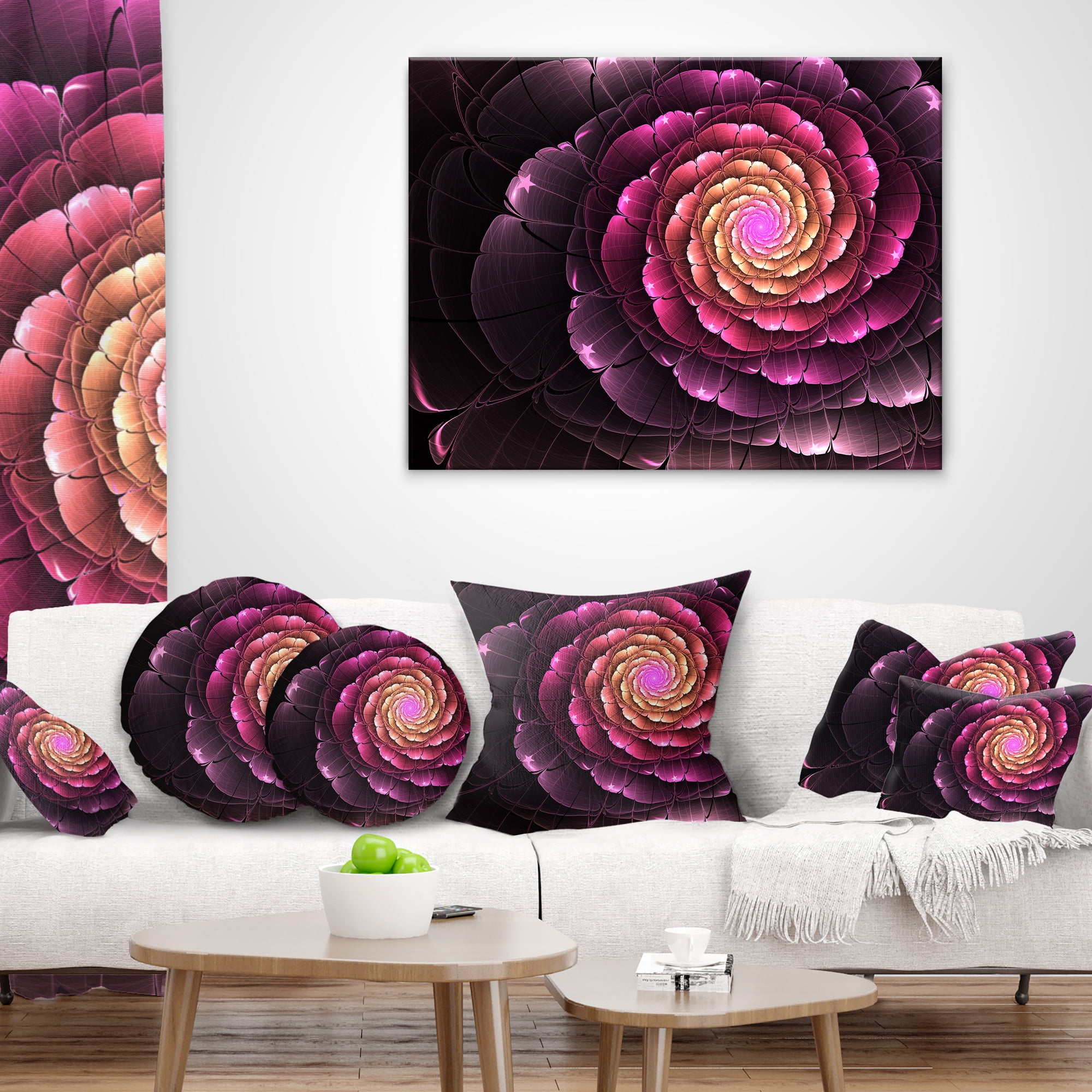 Designart Fractal Flower Light Purple Digital Art - Flower Throw Pillow - 16x16