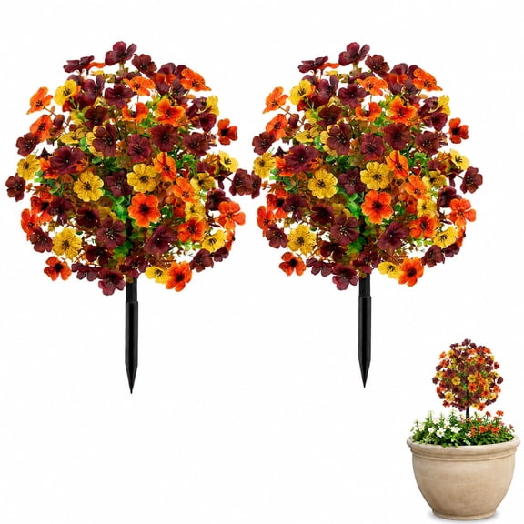 22" Artificial Flowers for Outdoors with Ground Stake, UV Resistant Faux Violet Flowers for Garden, Porch, Patio and Yard Decor