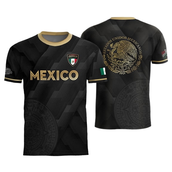 DXSCSE Mexico Soccer Jerseys - Breathable Mexico Jersey Men, Mexico Team Short Sleeve Crew Neck Football Jersey Shirts for Sports Fans Black L