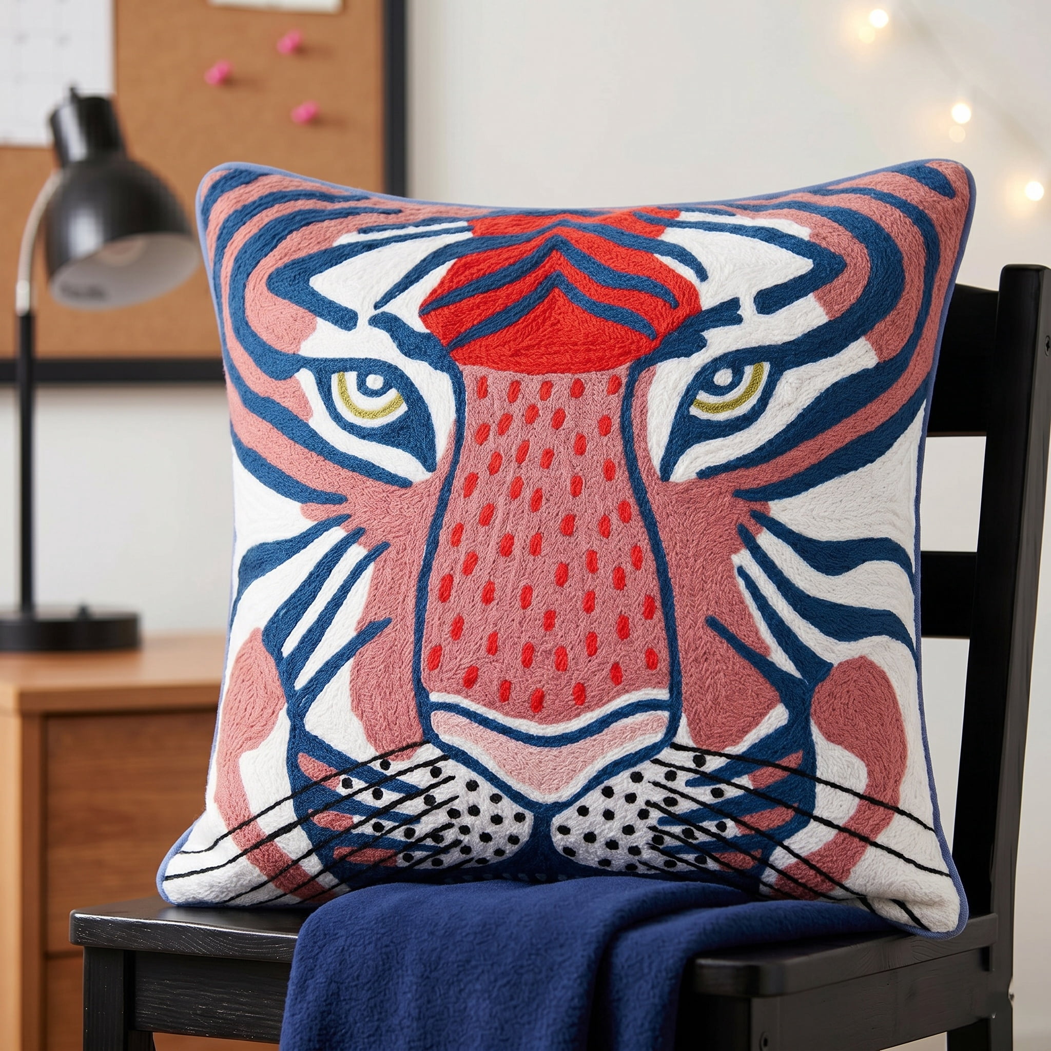 Ox Bay Gadish Animal Transitional Cotton Hand Woven Throw Pillow, Coral Red/Ensign Blue, 20" x 20"