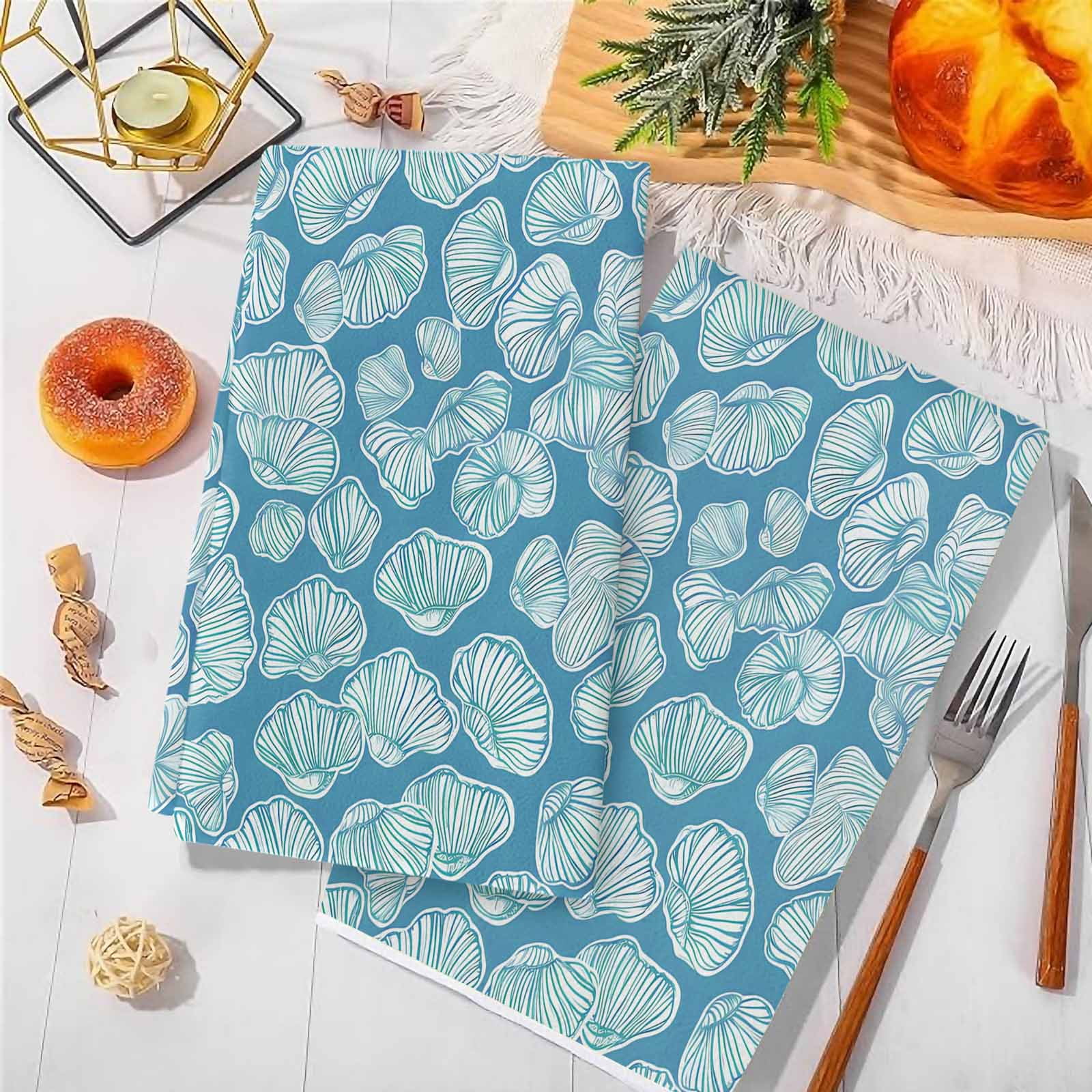 Dish Towels, Blue Conch Shell Absorbent Kitchen Towels 2 PCS, Ocean Marine Life Microfiber Hand Towels Dish Cloths Tea Towels for Home&nbsp;Bathroom Cleaning Drying,18X28-Inch,