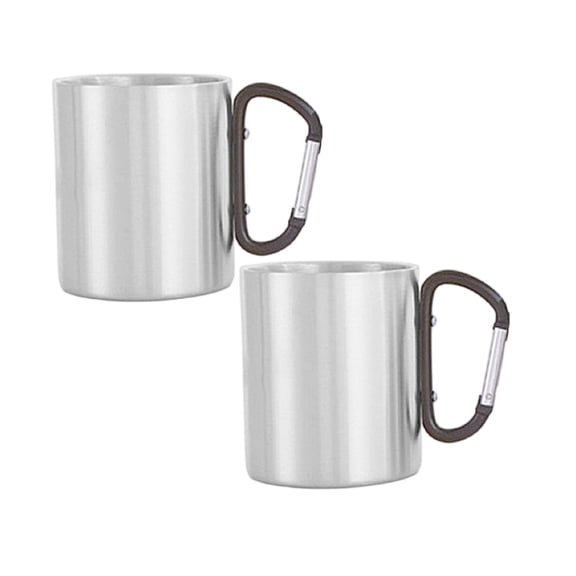 2Packs Outdoor Camping Mug Stainless Steel 9.6 Oz, Metal Coffee Cup for Hiking Travel, Lightweight Heat-Resistant Mug with Carabiner for School and Backpacking