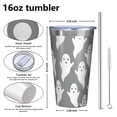 thumbnail image 4 of 16oz Tumblers Gray Halloween White Ghosts Stainless Steel Vacuum Insulated Double Wall Travel Tumbler Cups Mug with Lid and Straw,Cleaning Brush for Coffee,Tea, 4 of 4