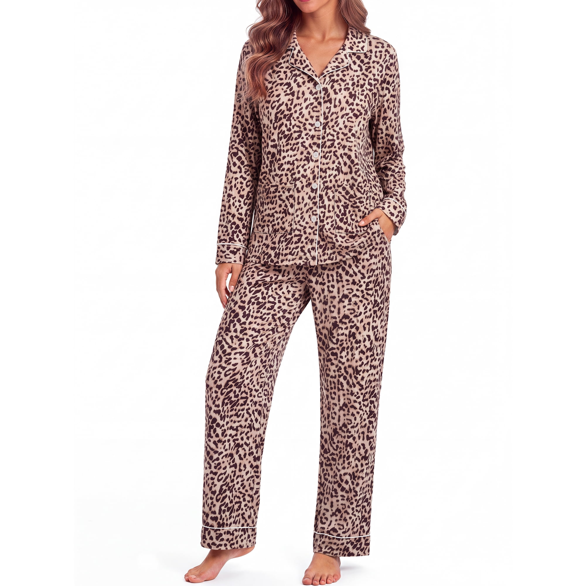 Fantaslook Womens Pajama Sets Button Down 2 Piece Pjs Long Sleeve Loose Floral Sleepwear with Pockets