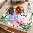 thumbnail image 3 of Summer Pink Flamingo Placemats Set of 12 Beach Tropical Palm Leaves Place Mats Indoor Wipeable Table Mats Washable Cloth Dining Table Placemats for Kitchen Holiday Party Home Decor 13x19 Inch, 3 of 9
