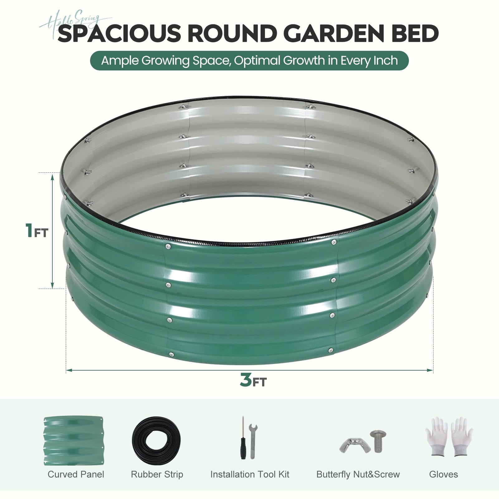Galvanized Raised Garden Bed Outdoor, Round Metal Planter Boxes 2 Pcs, 3x3x1.4ft Steel Raised Bed Kit for Planting Vegetables, Fruits, Flowers(LotusGreen)