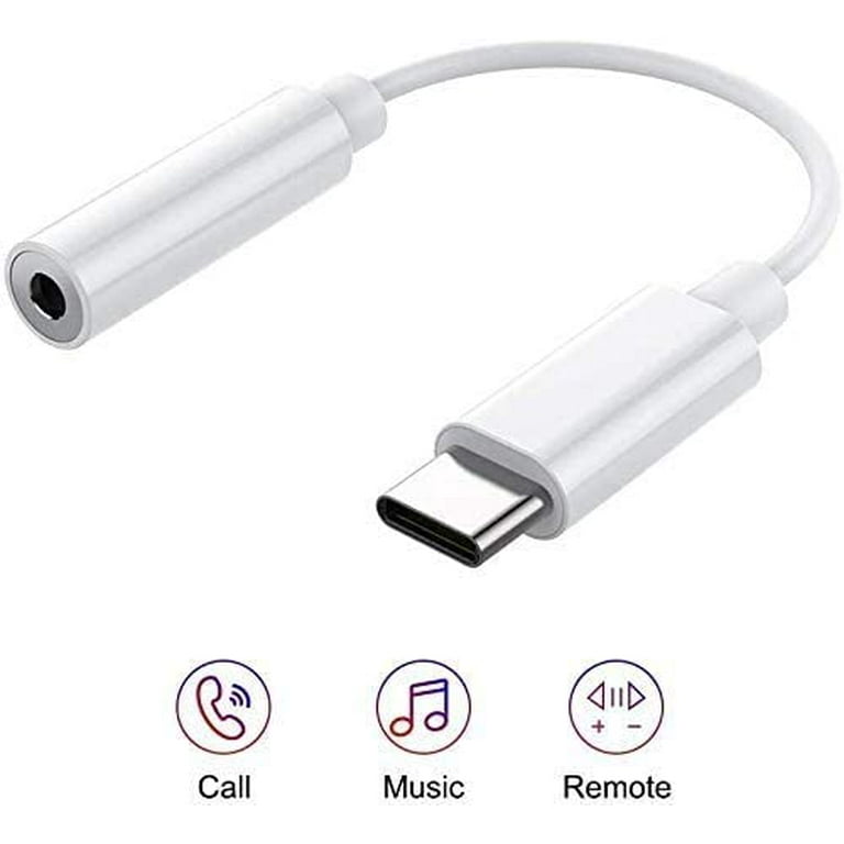 USB C to 3.5mm Headphone Jack USB C to Audio Dongle Cable - White - Walmart.com