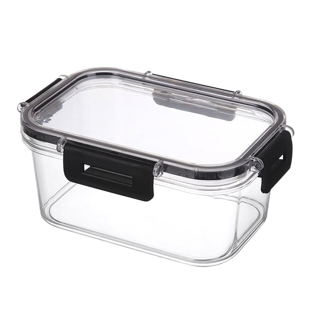 Contenedor de almacenamiento de alimentos con tapa, contenedor grande negro con hebilla, contenedor de preparación de comidas ABS transparente y ajustado para nevera sobrante de cocina