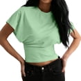 thumbnail image 3 of Women Tshirts Ladies Lightweight Short Sleeve Tee Soft Blend Classic Crew Neck Relaxed Fit Light Green XXXXL, 3 of 7