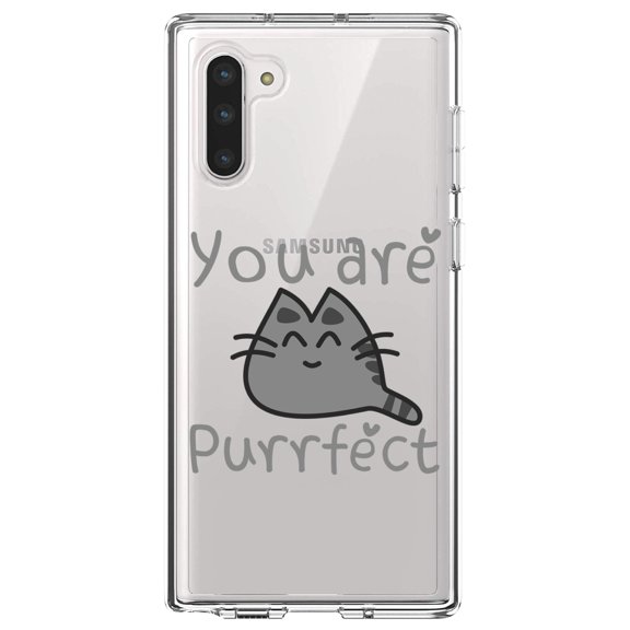 DistinctInk Clear Shockproof Hybrid Case for Samsung Galaxy Note 10 (6.3" Screen) - TPU Bumper Acrylic Back Tempered Glass Screen Protector - You Are Purrfect