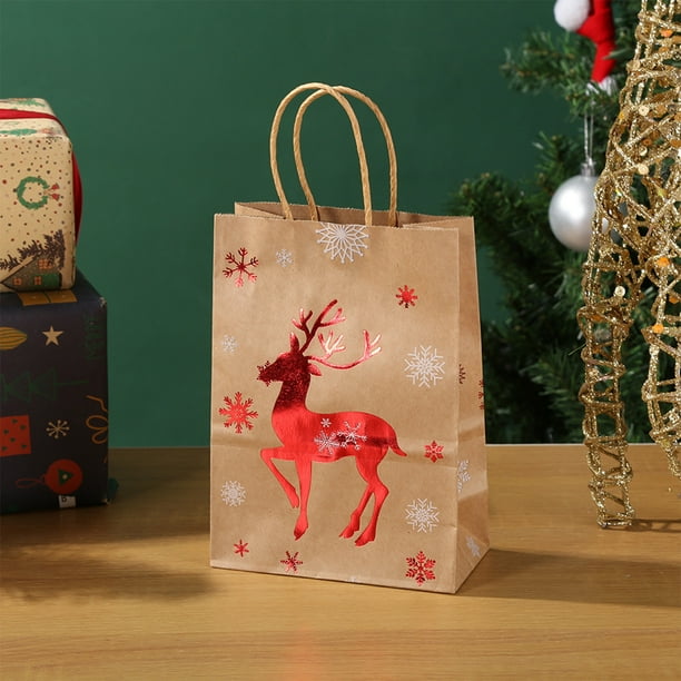 Decoración navideña, bolsas de papel kraft navideñas, bolsas de regalo con asas, bolsas para refrigerios navideños, bolsas de papel para fiestas, bolsas de regalo para fiestas, suministros para fiesta