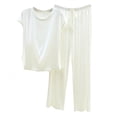 thumbnail image 2 of uublik Comfy Pajamas for Women Set 2 Piece Lounge Set Casual Short Sleeve Tops and Wide Leg Pants Loungewear Matching Sleepwear White, 2 of 8
