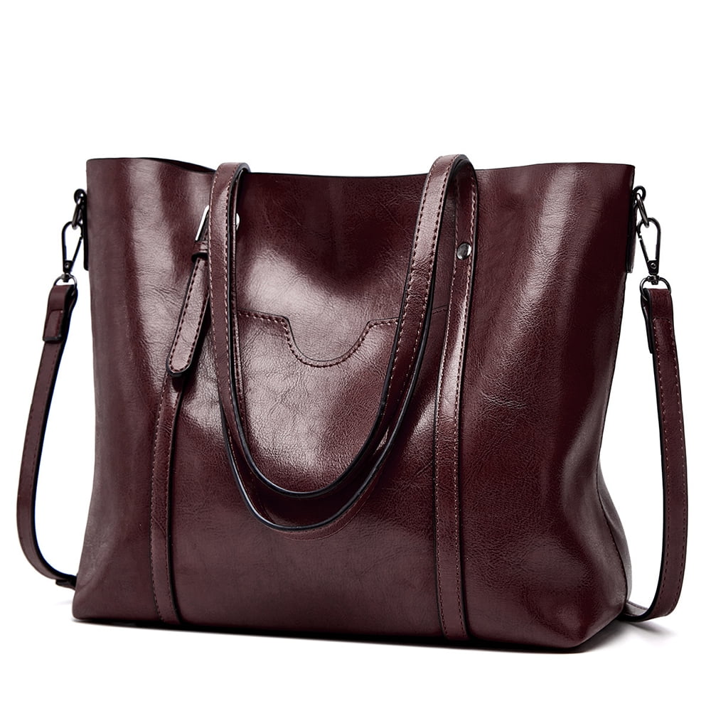 Womens Soft Leather Tote Shoulder Bag Big Capacity Handbag Vintage Laptop Bag Girls Purse School Bag 