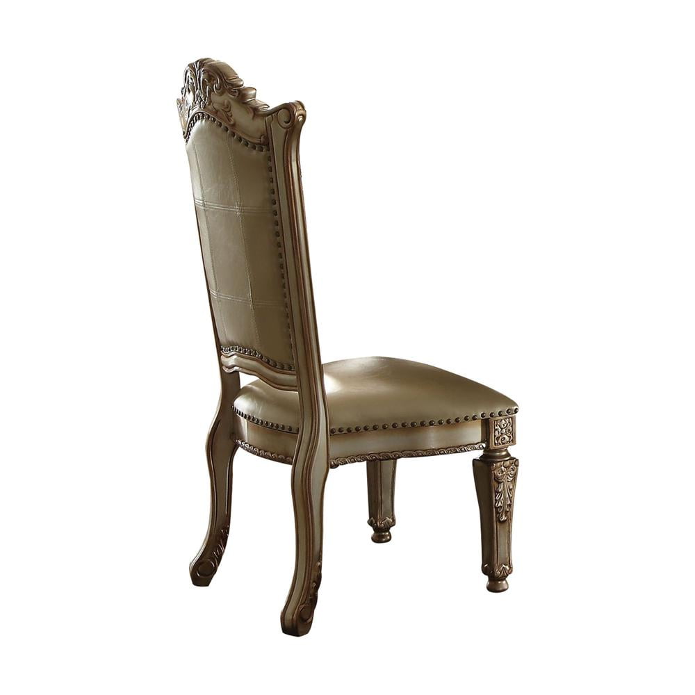 ACME Vendome Dining Side Chair in Bone PU and Gold Patina (Set of 2)