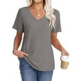 thumbnail image 4 of Clearance! Delayuji Short Sleeve Shirts for Women Womens T Shirts V Neck Cap Short Sleeve Summer Tops Trendy 2025 Loose Casual Tshirts with Pocket Xxl Gray, 4 of 6