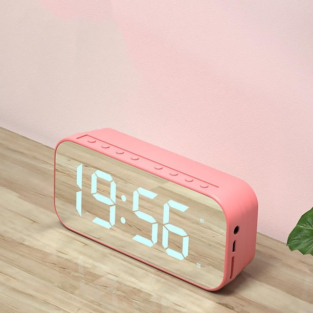 Altavoces Bluetooth Portátil Inalámbrico Exterior Estéreo Bajo Digital LED Reloj Despertador Snooze con USB para Dormitorio, Despertadores para Oficin Rosa Baoblaze Relojes de alarma