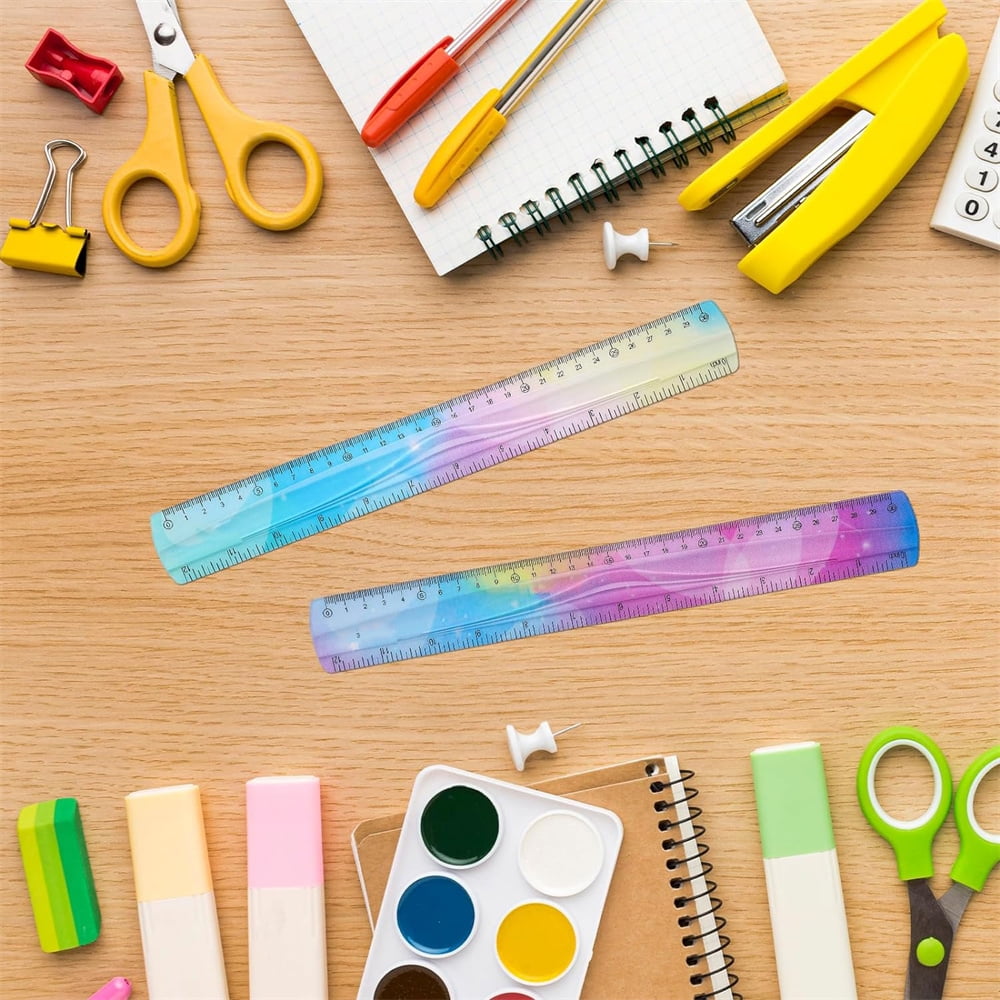 Artrylin 2pcs Flexible Rulers, 12 inch/30 cm Bendable Rulers Soft Plastic Bendy Ruler Bulk Gradient Colorful Flex Ruler Set with Inches and Metric for Students Classroom Office