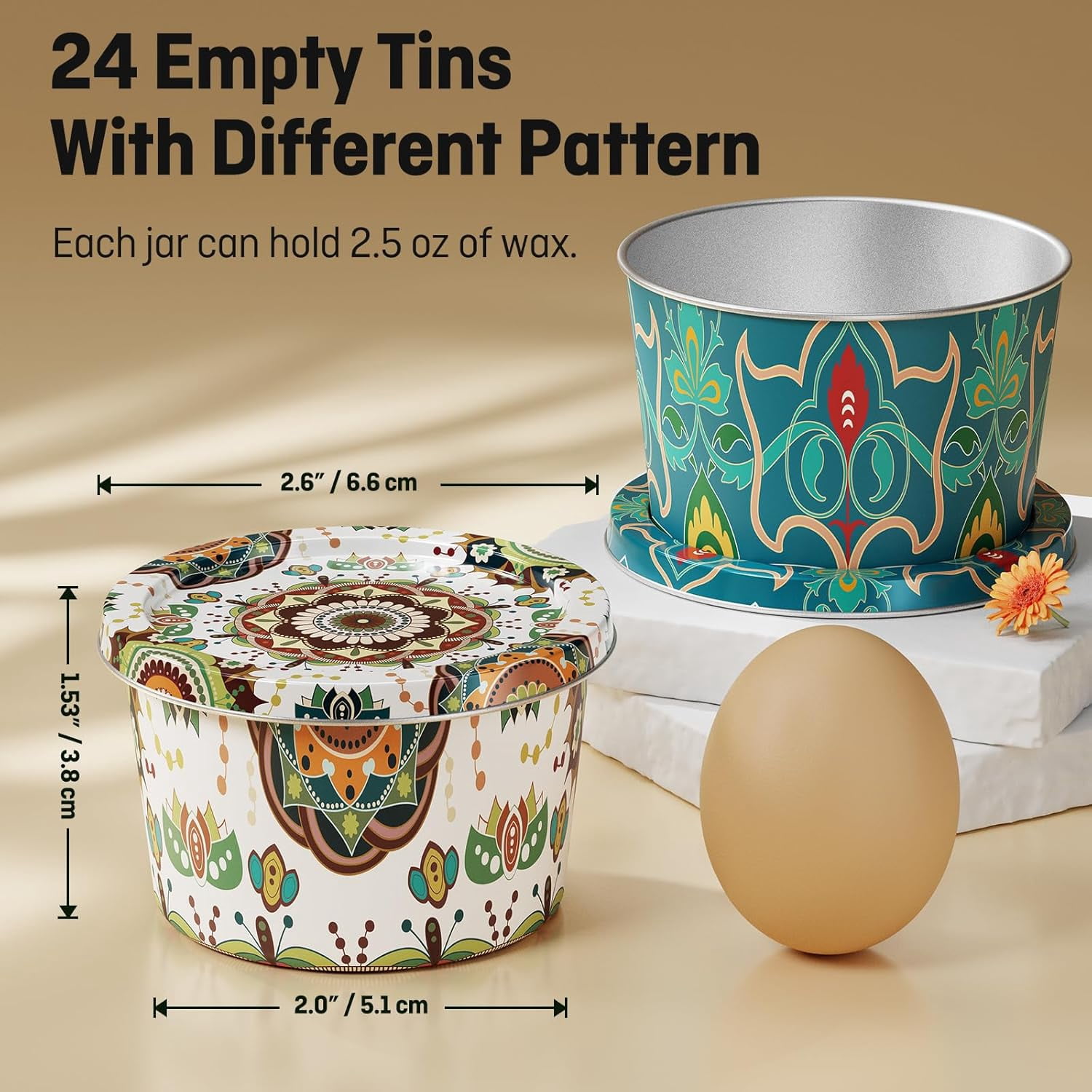 Empty Candle Tins 24 pcs, Candle Jars 2.5 oz with Lids, Candle Making Kits, with 24 Wicks, 4 Wick Holders, 24 Wick Stickers (2.5oz)