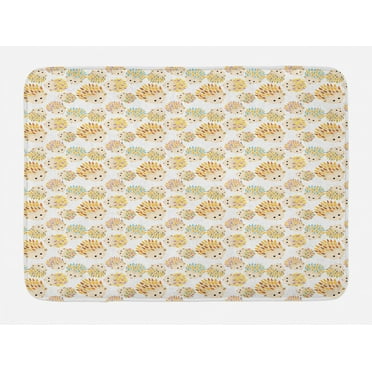 Hedgehog Bath Mat, Repetitive Prickly and Colorful Creatures on a Plain Background, Plush Bathroom Decor Mat with Non Slip Backing, 29.5" X 17.5", Champagne and Multicolor, by Ambesonne
