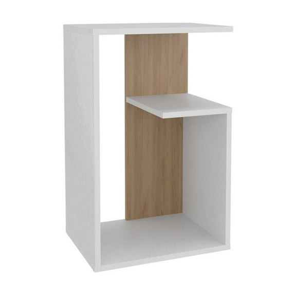 Tuhome Everet 25" High Three Tier, Open Shelves, Night Stand, White - Natural Oak