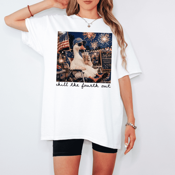 Chill The Fourth Out Funny T-Shirt, Patriotic Duck 4th of July Tee, USA Independence Day Shirt Unisex
