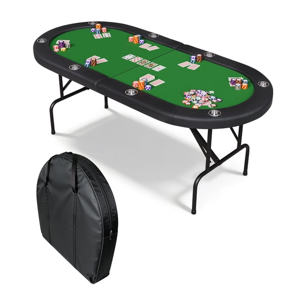 Huloretions 8 Player Poker Table Foldable,Texas Holdem Casino Table with Padded Rails & Cup Holders,Portable Folding Game Table for Home or Game Room,71 Inch Casino Table