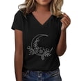 thumbnail image 2 of Women's Fashion Casual V Neck Floral Moon Print Top Short Sleeve T Shirt, 2 of 4