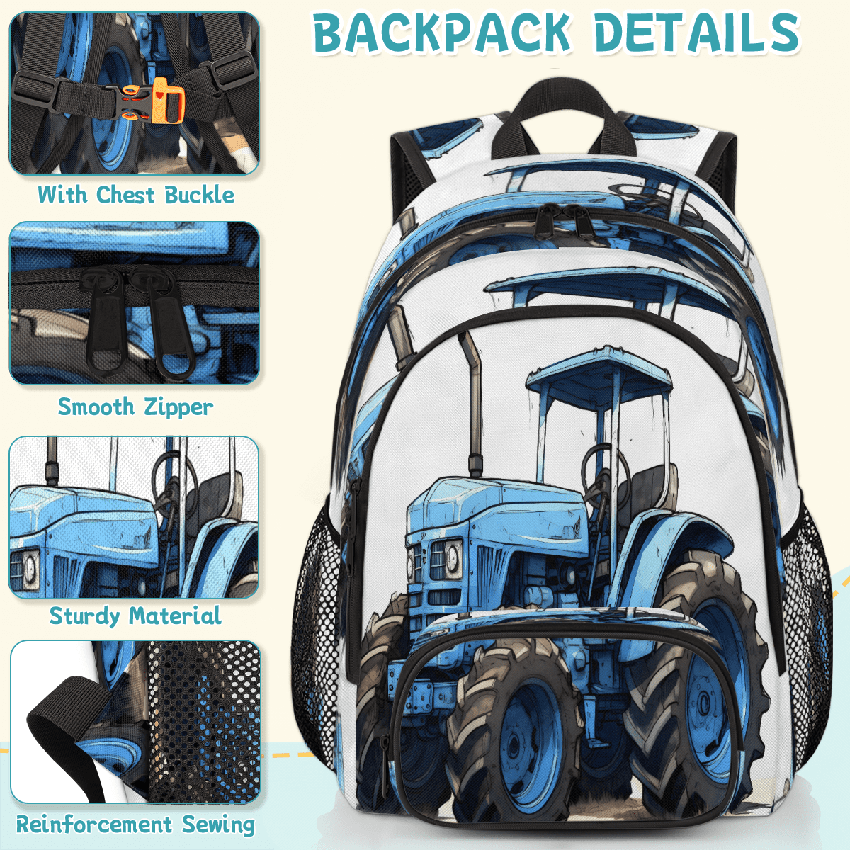 Herdesigns Farmland Vehicle Laptop Backpack for Women Men, 18.3 Inch Large Computer Backpacks Fashion Teacher Nurse Bag Casual Daypack for Work Travel
