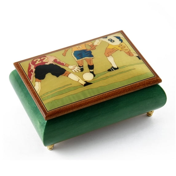 Sports Theme Wood Inlay: Soccer - Collectible 30 Note Musical Jewelry Box - Greensleeves