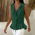 thumbnail image 4 of CYMMPU Women's Sleeveless Ruffle Linen Tank Top, V Neck Tie Front Button Flowy Peplum Hem Summer Blouse Army Green S, 4 of 7