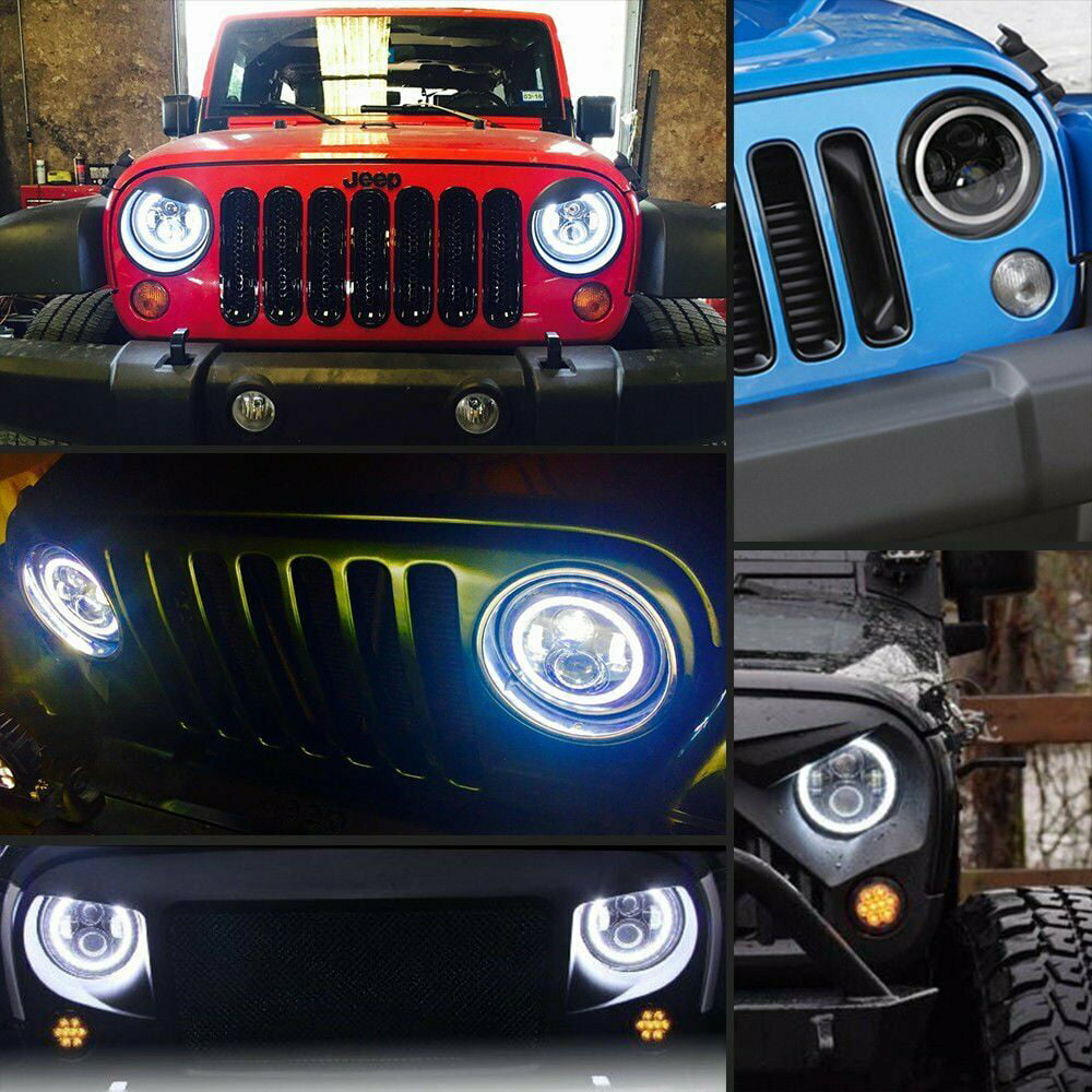 Turn Lights Fits 2007-17 Jeep wrangler 7" LED Headlights 4Inch Halo Fog Light 