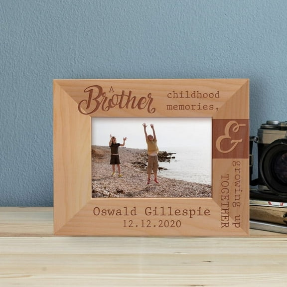A Brother Childhood Memories Growing Up Together Personalized Wooden Frame-5" x 3 1/2" Brown Horizontal