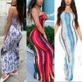 thumbnail image 4 of Women Summer Sexy Strapless Tube Top Bodycon Maxi Long Dress Graffiti Tie-Dye Striped Printed Elastic High Waist Package Hip Party Clubwear, 4 of 20