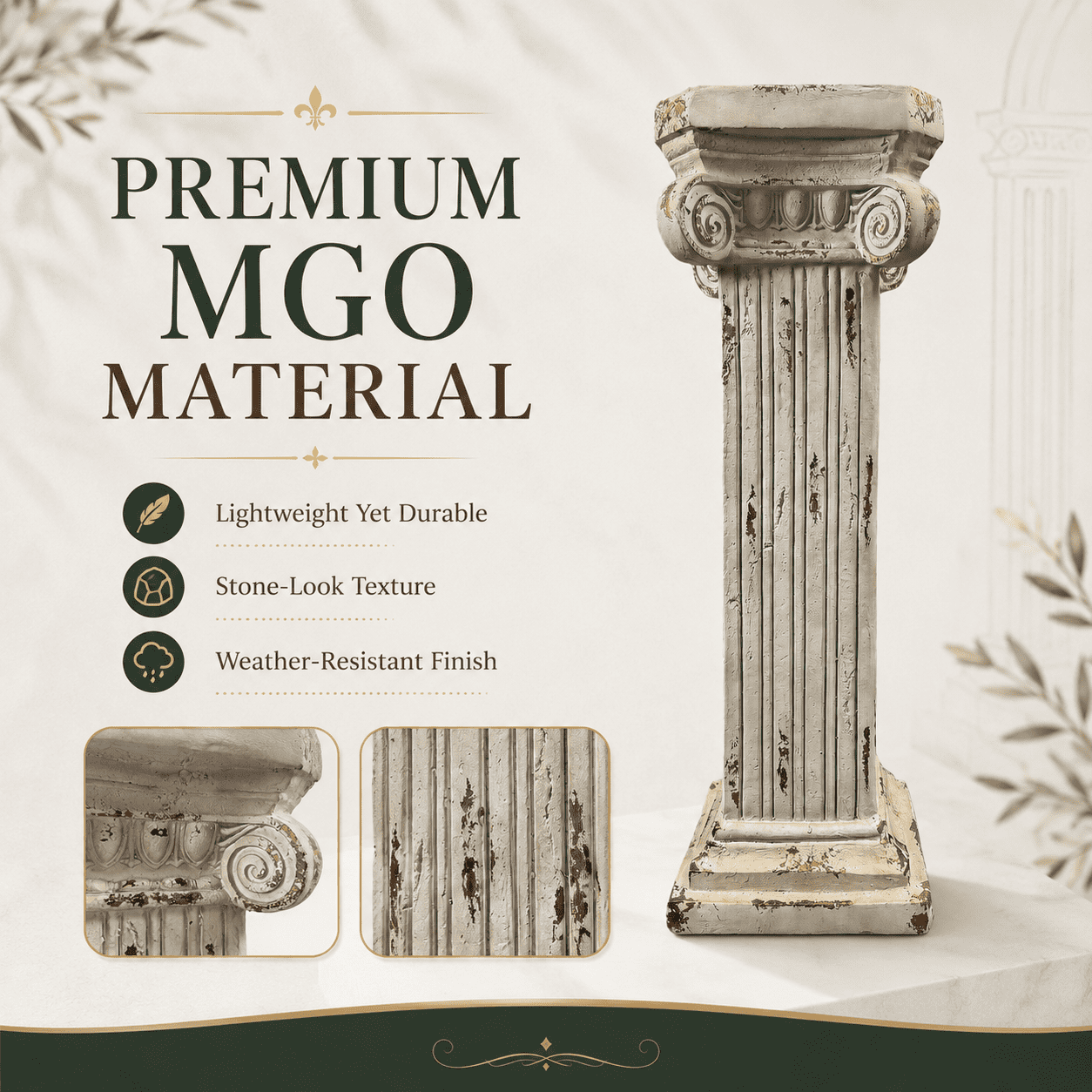 Aukfa 38.18" MGO Roman Column Planter Urn, Antique Garden Pedestal,Antique White