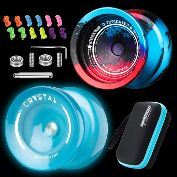 MAGICYOYO Yoyo à Rotation des Doigts, Paquet de Yoyo en Métal V12 + Yoyo en Plastique K2, Yoyo Réactif pour Enfants 8-12, Yoyo Professionnel pour Adultes, yoyos à Double Fonction avec Ourson Concave