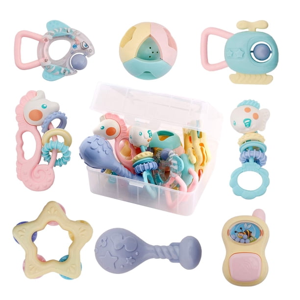 Sonajeros para bebés, mordedor, juguetes para bebés, 8 piezas, agitador, sonajero para agarrar y girar, juego de juguetes musicales, juguetes educativos para edades tempranas para bebés, recién nacid Namotu WMZL-1271