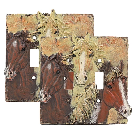 Rustic Western Chestnut Palomino Horses Double Toggle Switch Plate Cover 2pc Set