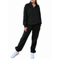 thumbnail image 2 of Women'S 2 Piece Outfits Lounge Sets Long Sleeve Half Zip Pullover and Baggy Sweatpants with Pockets Black XXL, 2 of 8