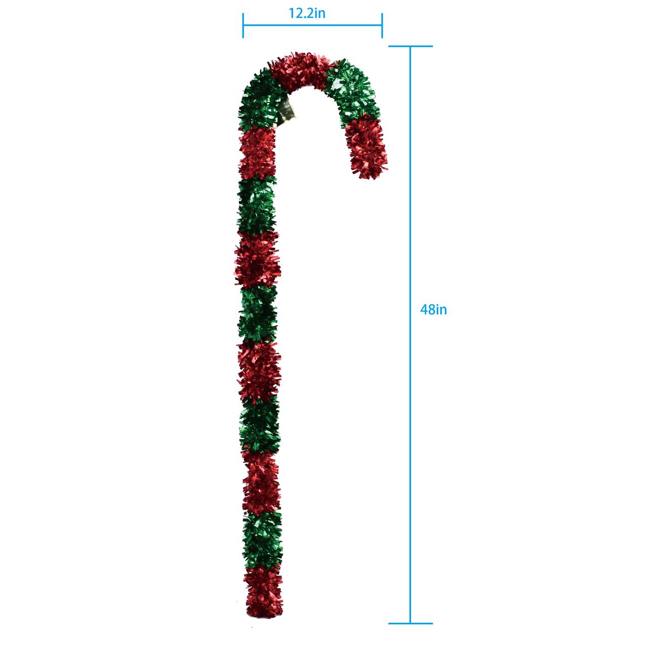 CHRISTMAS LARGE TINSEL CANDY CANE RED AND WHITE