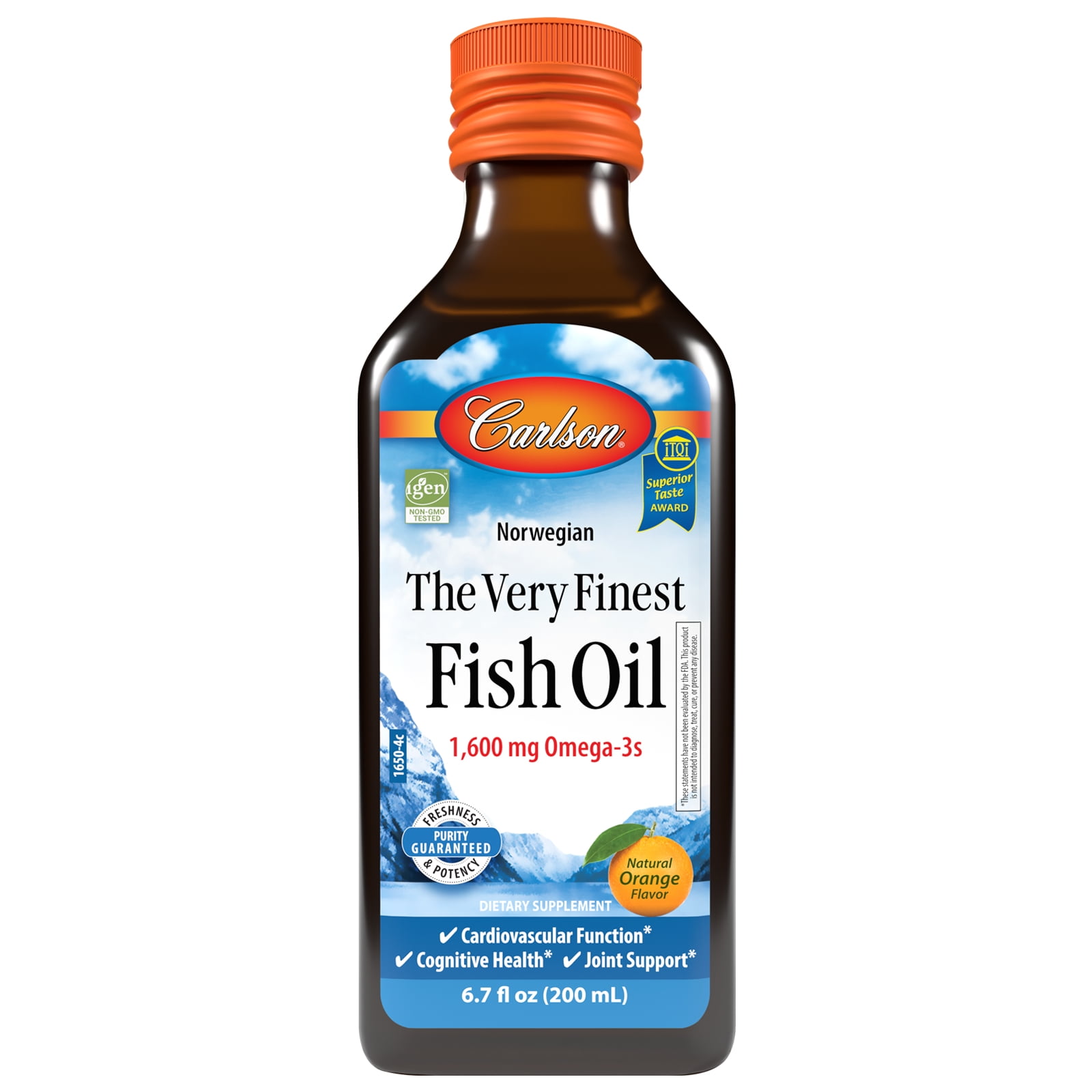 Carlson - The Very Finest Fish Oil, 1600 mg Omega-3s, Norwegian, Wild Caught, Sustainably Sourced, Orange, 200 mL (6.7 Fl Oz)