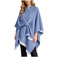 thumbnail image 2 of UTSJKR Women’s Speckled Knotted Wrap Poncho Cape Shawl with Fringe Trim Soft Warm Outer Cover‑Up for Fall Winter Daily Casual Fashion Outfit Navy, 2 of 6